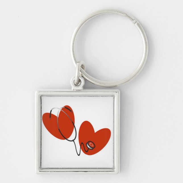Hearts and Stethoscope T-shirts and Gifts Keychain (Front)