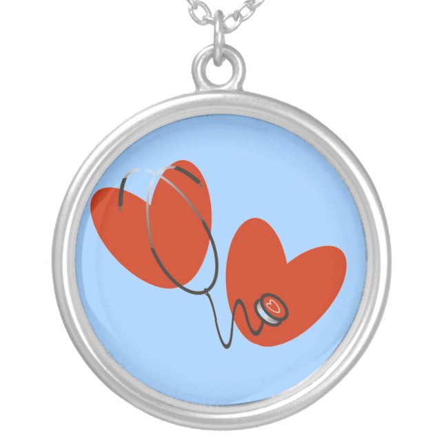 Hearts and Stethoscope T-shirts and Gifts Silver Plated Necklace (Front)