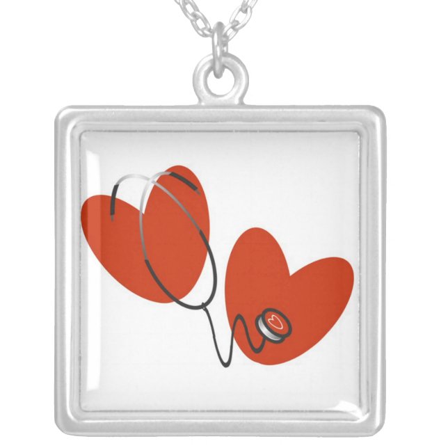 Hearts and Stethoscope T-shirts and Gifts Silver Plated Necklace (Front)