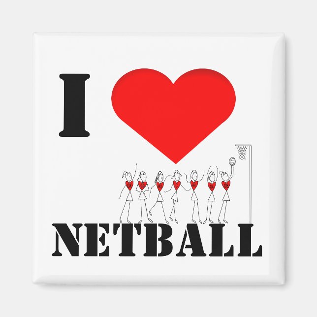 Hearts and Stick Figures I Love Netball Magnet (Front)