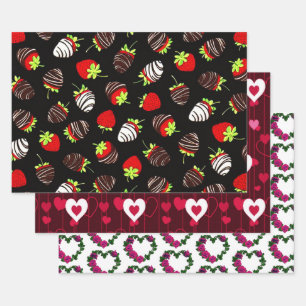 Hearts And Strawberries Collection Wrapping Paper Sheets