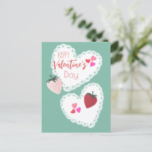 Hearts and Strawberries Happy Valentines Day Holiday Postcard