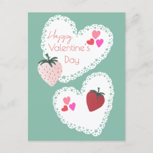 Hearts and Strawberries Happy Valentines Day  Holiday Postcard