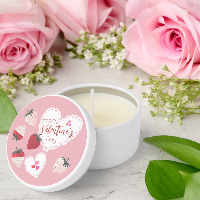 Hearts and Strawberries Happy Valentines Day  Mini Candle Favors (Insitu (Wedding))