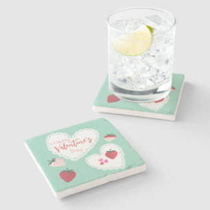 Hearts and Strawberries Happy Valentines Day Stone Coaster