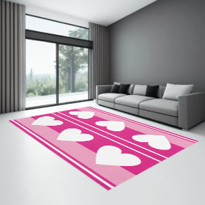 Hearts and Stripes Pink and White Rug