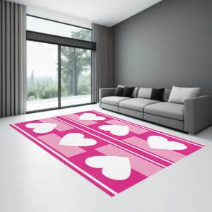Hearts and Stripes Pink and White Rug