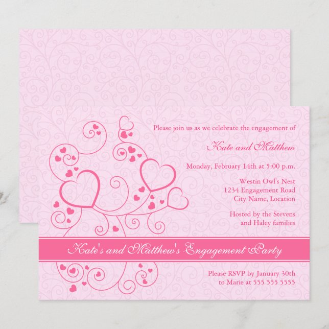 Hearts and Swirls Engagement Party Invitation (Front/Back)