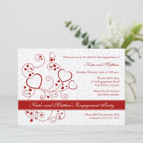 Hearts and Swirls Engagement Party Invitation