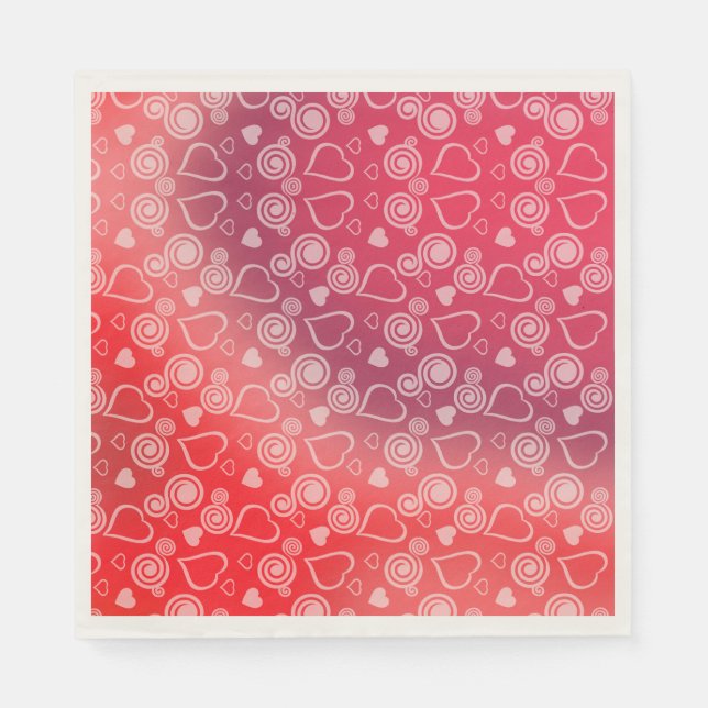 Hearts and Swirls on a Red Gradient Background Napkins (Front)