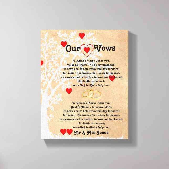 Hearts and Tree Wedding Vows on Canvas (Front)