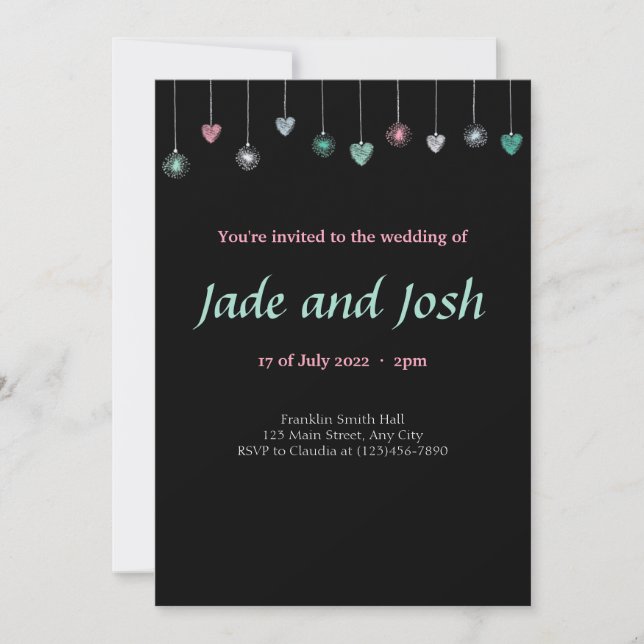 Hearts and Twinkle Lights Wedding Invitation (Front)