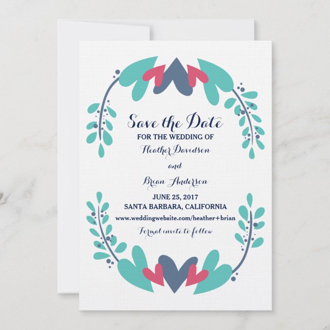 Hearts and Vines Wedding Save the Date Invite (Front)