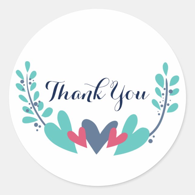 Hearts and Vines Wedding Thank You Stickers (Front)