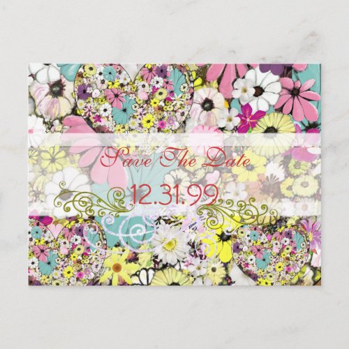 Hearts and Wild Flowers Save The Date Announcement Postcard