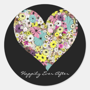 Hearts and Wild Flowers Wedding Happily Ever After Classic Round Sticker