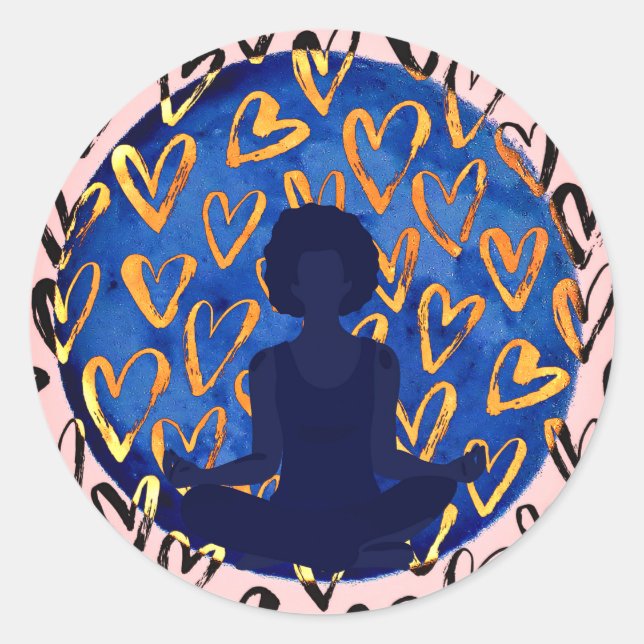 Hearts and Woman in Yoga Pose Classic Round Sticker (Front)