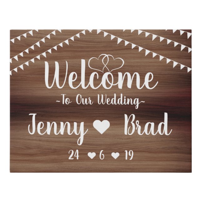 Hearts And Wood Design Wedding Welcome Sign (Front)