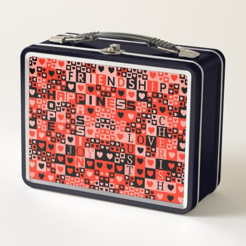 Hearts and Words Art Metal Lunch Box