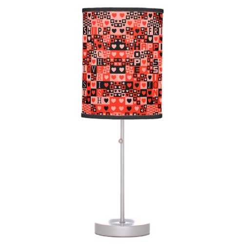 Hearts and Words Art Table Lamp