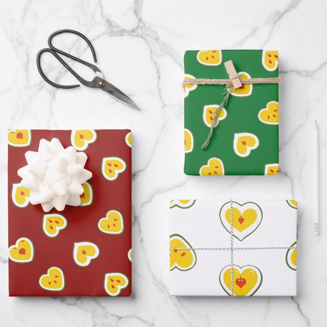 Hearts Apples Pattern Wrapping Paper Sheets (Front)