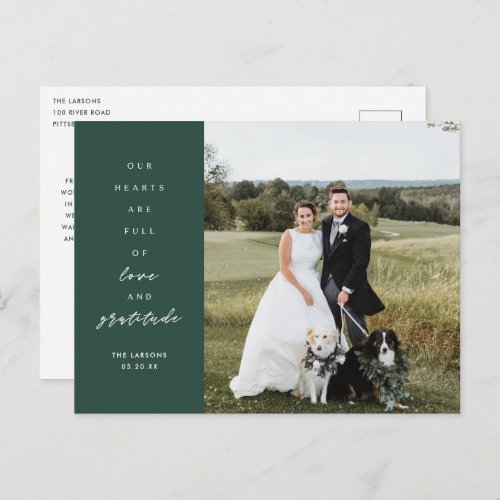 Hearts are Full Photo Wedding Thank You  Postcard
