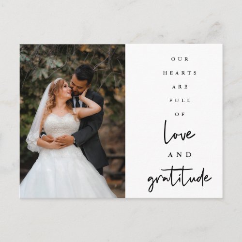Hearts are Full Script Wedding Photo Thank You Postcard