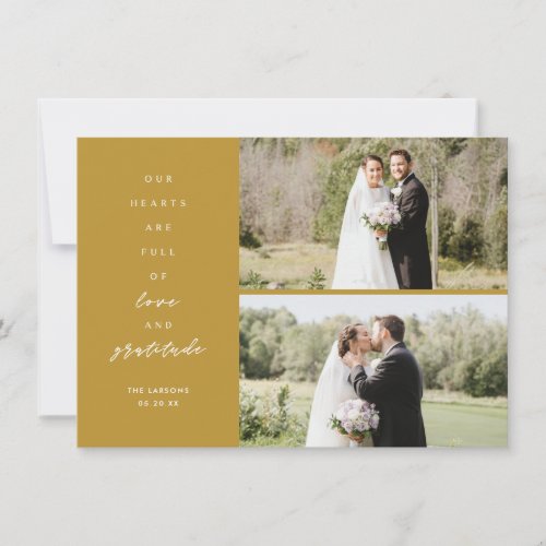 Hearts are Full Three Photo Gold Wedding Thank You Card