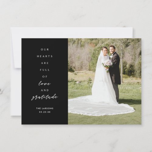 Hearts are Full Two Photo Black Wedding   Thank You Card