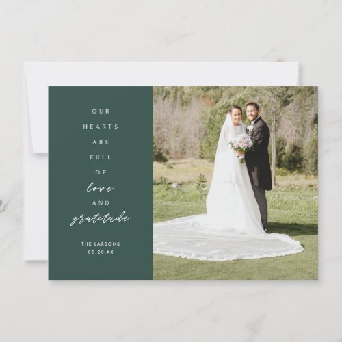 Hearts are Full Two Photo Green Wedding Thank You Card