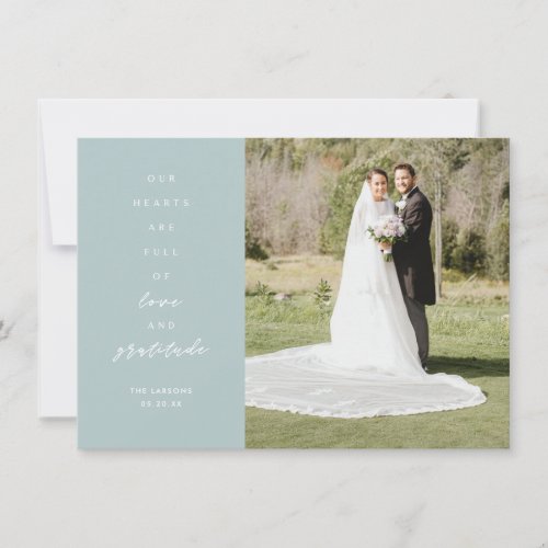Hearts are Full Two Photo Mint Wedding Thank You Card
