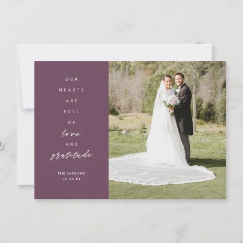 Hearts are Full Two Photo Purple Wedding Thank You Card