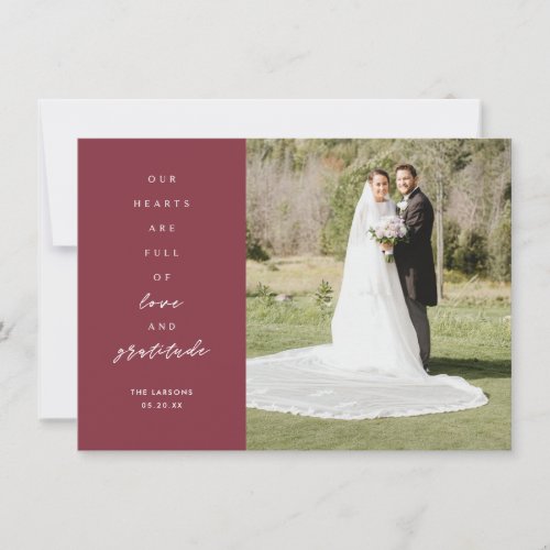 Hearts are Full Two Photo Red Wedding Thank You Card