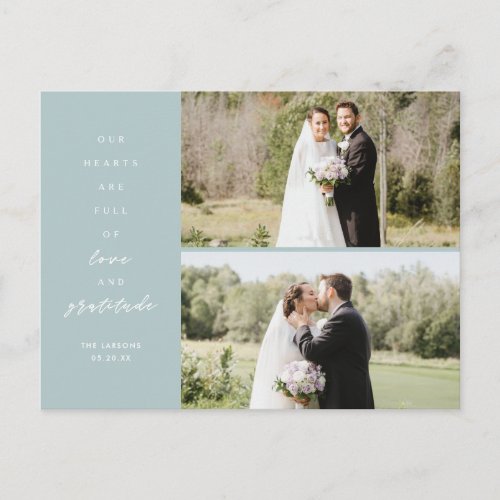 Hearts are Full Two Photo Wedding Thank You  Postc Postcard