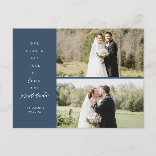 Hearts are Full Two Photo Wedding Thank You  Postcard