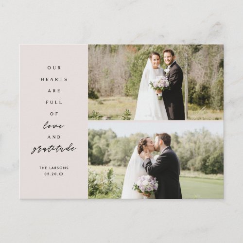 Hearts are Full Two Photo Wedding Thank You Postcard