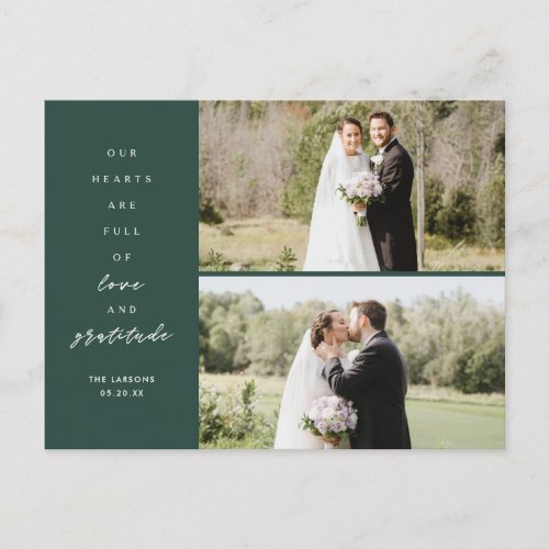 Hearts are Full Two Photo Wedding Thank You Postcard