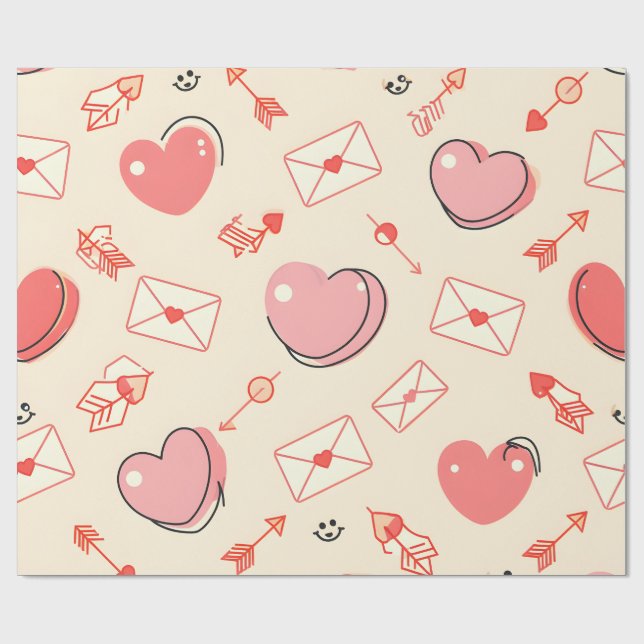Hearts Arrows Letters Valentine Wrapping Paper (Flat)