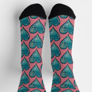 Hearts Artwork blue and pink heart Socks