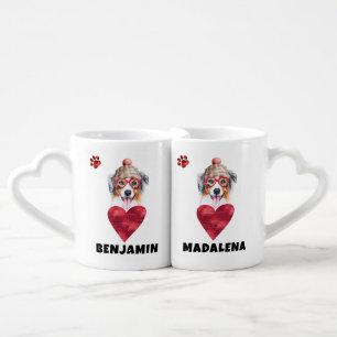 Hearts Australian Shepherd Valentine Day Gift Dog Coffee Mug Set