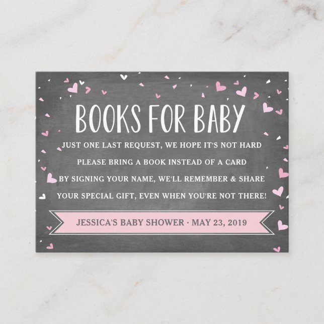 Hearts Baby Book Request Chalkboard | Baby Shower Enclosure Card (Front)