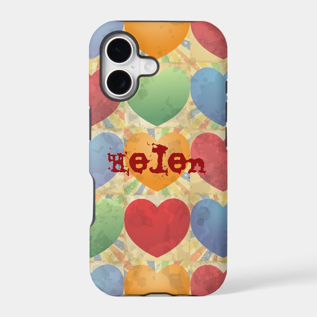 Hearts background and monogram iphone case (Back)