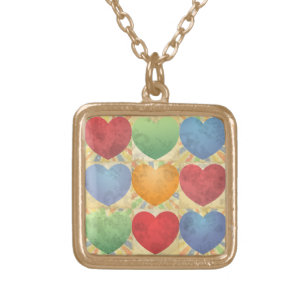 Hearts background gold plated necklace