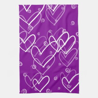 Hearts background in purple, kitchen towel
