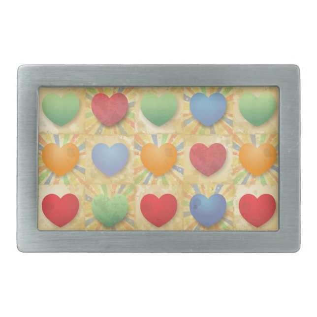 Hearts background rectangular belt buckle (Front)