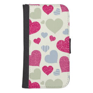 Hearts Background Wallet Phone Case For Samsung Galaxy S4