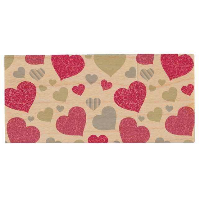 Hearts Background Wood USB Flash Drive (Front)