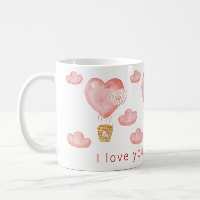 Hearts Balloon Valentine Personalized Custom  Coffee Mug (Left)