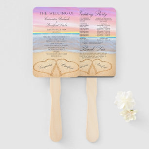 Hearts Beach Wedding ceremony program Pink Purple Hand Fan