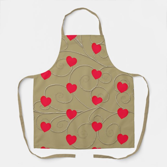 Hearts & Beige All-Over Print Apron (Front)